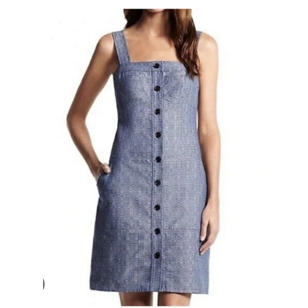 Derek Lam For Design Nation Chambray Denim Jumper Dress Button Front Blue Sz 6